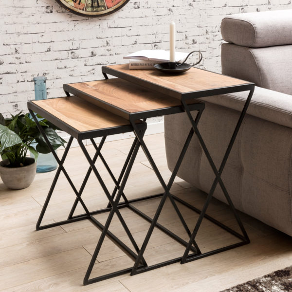 3 Design Side Tables Akola Acacia Nesting Tables With Metal Legs 44761 Wohnling Satztisch Beistelltisch Akazie