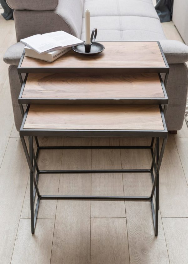 3 Design Side Tables Akola Acacia Nesting Tables With Metal Legs 44761 Wohnling Satztisch Beistelltisch Akazie 12
