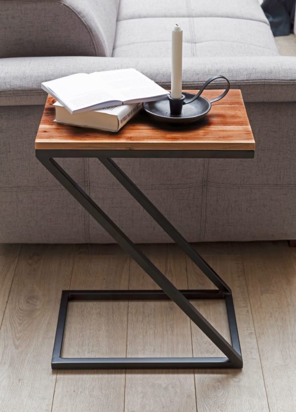 Side Table Akola Z-Shape Solid Wood Sheesham / Metal 45 X 30 X 60 Cm 44767 Wohnling Beistelltisch Z Form Sheesham