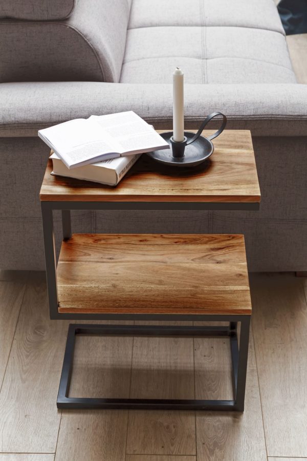 Side Table Akola S-Shape Solid Wood Sheesham / Metal 45 X 60 X 30 Cm 44770 Wohnling Beistelltisch S Form Sheesham