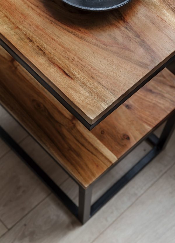 Side Table Akola S-Shape Solid Wood Sheesham / Metal 45 X 60 X 30 Cm 44770 Wohnling Beistelltisch S Form Sheesham