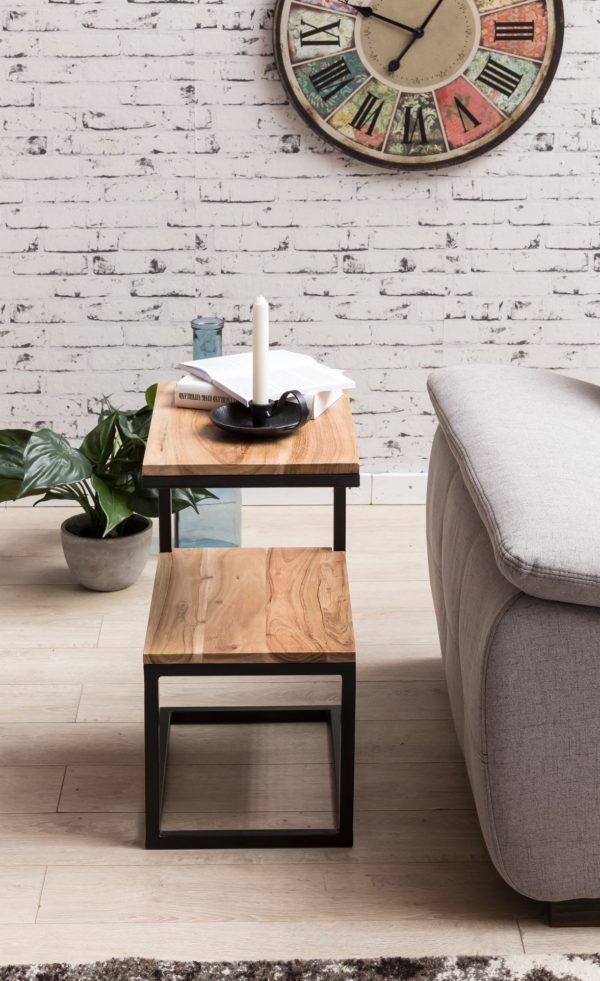 Side Table Akola S-Shape Solid Wood Acacia / Metal 45 X 60 X 30 Cm 44776 Wohnling Beistelltisch S Form Akazie