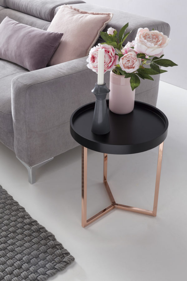 Design Side Table Black / Copper Ø 40 Cm Tablett Wood Metal 44898 Wohnling Design Beistelltisch Schwarz Kup 1