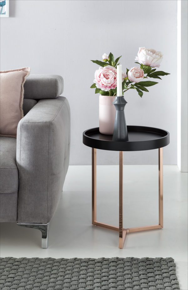 Design Side Table Black / Copper Ø 40 Cm Tablett Wood Metal 44898 Wohnling Design Beistelltisch Schwarz Kupfe