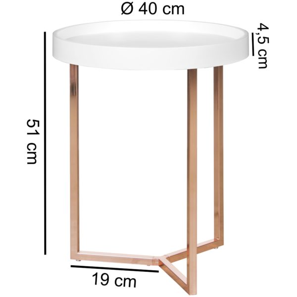 Design Side Table White / Copper Ø 40 Cm Tablett Wood Metal 44899 Wohnling Design Beistelltisch Weiss Kupfe 1