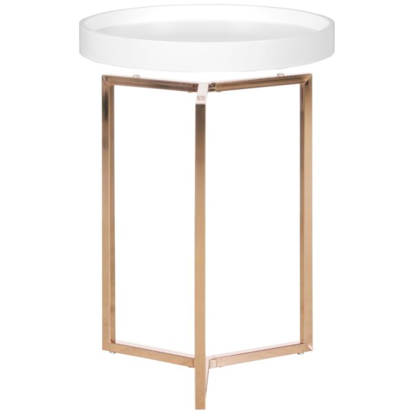 Design Side Table White / Copper Ø 40 Cm Tablett Wood Metal 44899 Wohnling Design Beistelltisch Weiss Kupfe 2