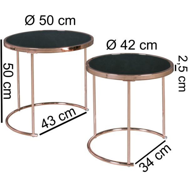 Design Set Of 2 Ø 42 Cm / 45 Cm Metal Glass Black / Copper Side Table Mirrored Living Room Table Modern 44902 Wohnling Design 2Er Set Satztisch 42 Cm 1