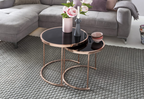 Design Set Of 2 Ø 42 Cm / 45 Cm Metal Glass Black / Copper Side Table Mirrored Living Room Table Modern 44902 Wohnling Design 2Er Set Satztisch 42 Cm 4