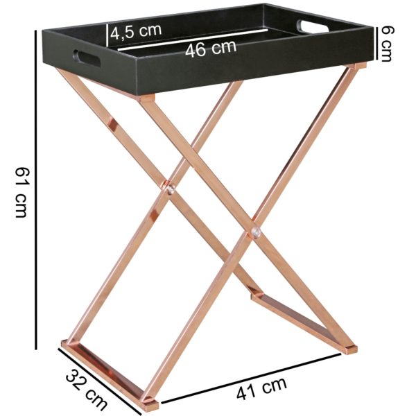 Side Table Tv Tray Collapsible 48 X 61 X 34 Cm Black / Copper Mdf 44904 Wohnling Beistelltisch Tv Tray Zusammenklap 1