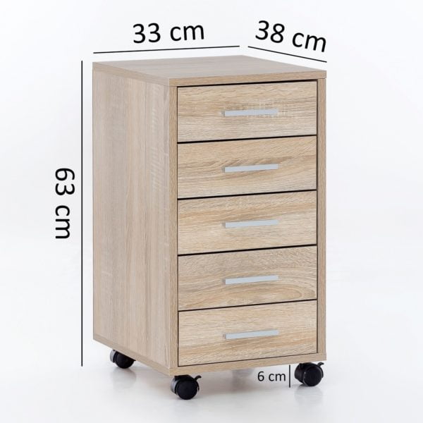 Roll Container Lisa Sonoma 33 X 63 X 38 Cm Wooden Drawer Cabinet Desk 45766 Wohnling Rollcontainer Lisa Mit 5 Schublade 2