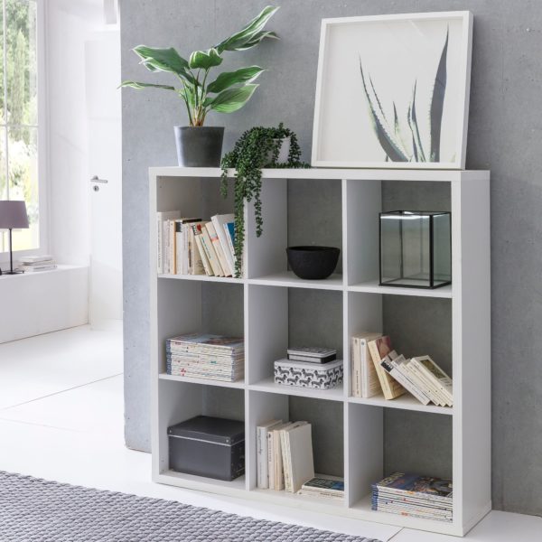 Shelf Eddie 112X29X112 Cm Bookcase With 9 Compartments White Shelf Wooden Shelf Freestanding 45917 Wohnling Wuerfelregal Eddie 112X29X112 Cm Bue