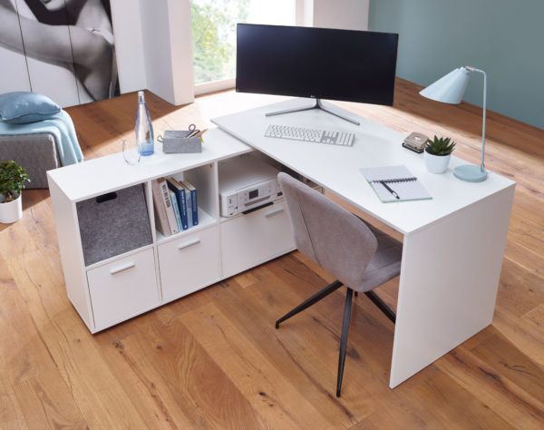 Desk 136 Cm White Desk With Sideboard 45968 Wohnling Schreibtischkombination 136X68X75 Cm Weiss Wl5 313 Wl5 313 5