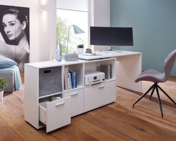 Desk 136 Cm White Desk With Sideboard 45968 Wohnling Schreibtischkombination 136X68X75 Cm Weiss Wl5 313 Wl5 313 6