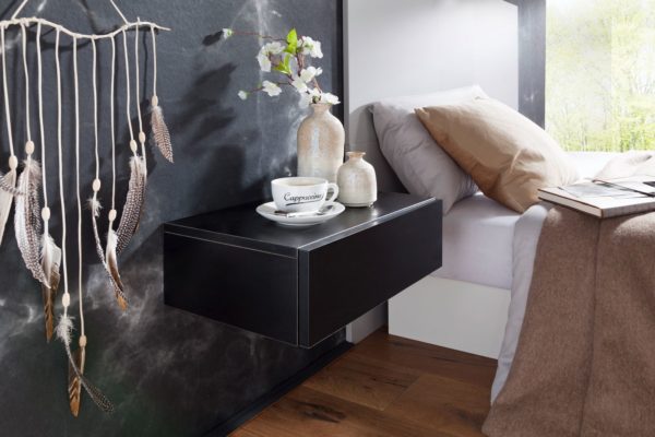 Dream For Wall Mounting 46X15X30Cm Black Bedside Table Wood 45976 Wohnling Nachtkonsole Fuer Wandmontage