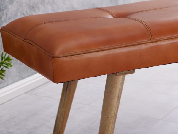 Salim Goat Leather Bench / Solid Wood Bench 117X51X38 Cm In Retro Style 46003 Wohnling Sitzbank Mit Ziegenleder Wl5 319 Wl