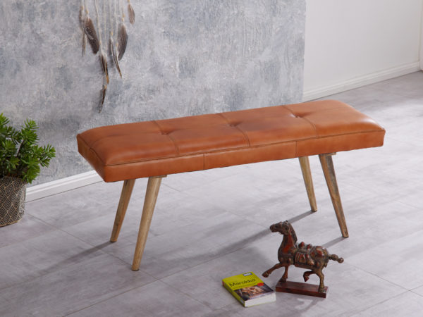 Salim Goat Leather Bench / Solid Wood Bench 117X51X38 Cm In Retro Style 46003 Wohnling Sitzbank Mit Ziegenleder Wl5 319 3