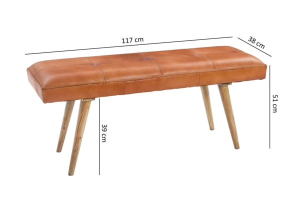 Salim Goat Leather Bench / Solid Wood Bench 117X51X38 Cm In Retro Style 46003 Wohnling Sitzbank Mit Ziegenleder Wl5 319 4