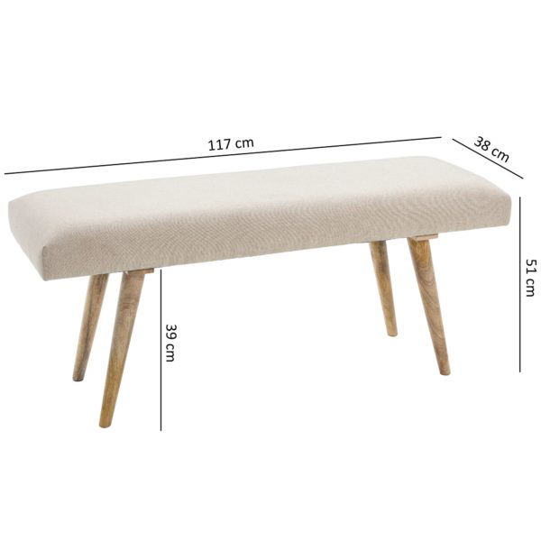 Salim Fabric / Solid Wood Bench Beige 117X51X38 Cm In Retro Style 46013 Wohnling Sitzbank 117X37X51 Cm Baumwolle We 4