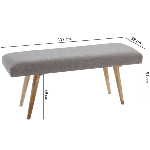 Salim Fabric / Solid Wood Bench Gray 117X51X38 Cm In Retro Style 46014 Wohnling Sitzbank 117X37X51 Cm Baumwolle Gr 4