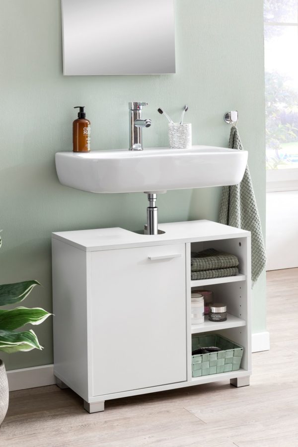 Washbasin Cabinet Wl5.341 60X55X32Cm White Bathroom Cabinet With Door 46054 Wohnling Waschbeckenunterschrank Georg Weis 2
