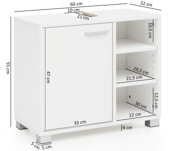 Washbasin Cabinet Wl5.341 60X55X32Cm White Bathroom Cabinet With Door 46054 Wohnling Waschbeckenunterschrank Georg Weis 3