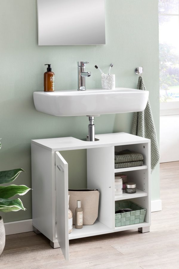 Washbasin Cabinet Wl5.341 60X55X32Cm White Bathroom Cabinet With Door 46054 Wohnling Waschbeckenunterschrank Georg Weis 4