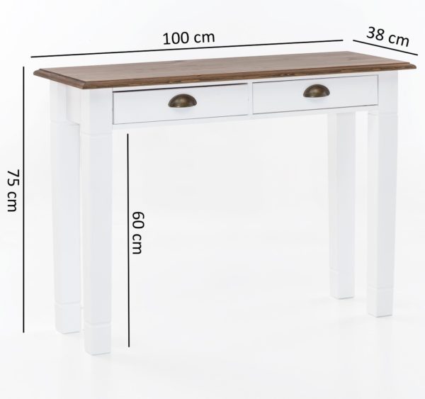 Console Table Mayla 100 X 38 X 75 Cm Pine Solid Wood Painted White / Golden Brown 46081 Wohnling Konsolentisch Mayla 100X38X75 Cm W 8