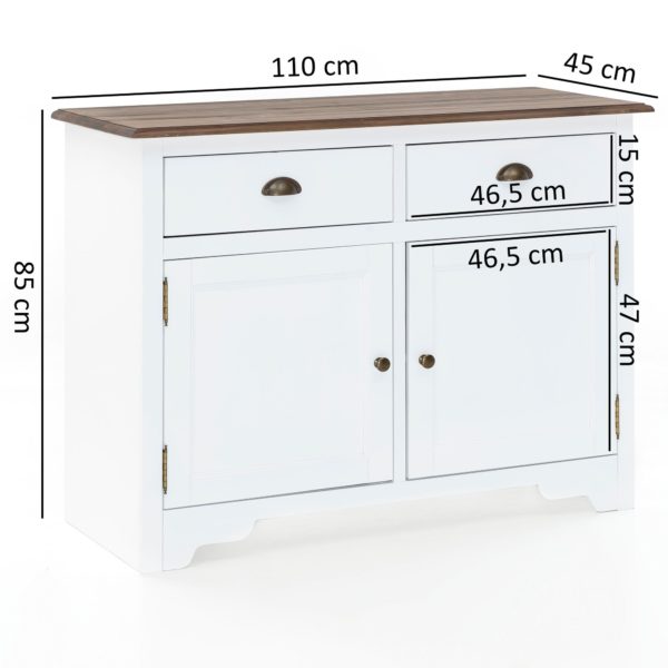 Sideboard Mayla With 2 Doors 110 X 85 X 45 Cm White / Brown Wood Chest Of Drawers 46084 Wohnling Sideboard Mayla 2Tuerig