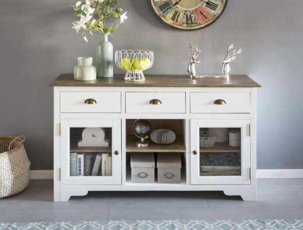 Sideboard Mayla With 2 Doors 140 X 85 X 45 Cm White / Brown Wood Glass Chest Of Drawers 46085 Wohnling Sideboard Mayla Mit 2 Glastueren 1 5