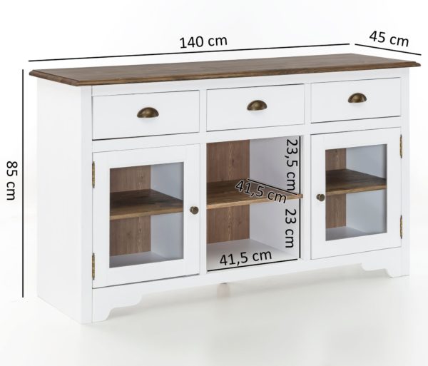 Sideboard Mayla With 2 Doors 140 X 85 X 45 Cm White / Brown Wood Glass Chest Of Drawers 46085 Wohnling Sideboard Mayla Mit 2 Glastueren 1 8