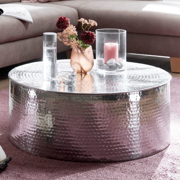 Side Table Rahi 75X31X75 Cm Aluminum Side Table Silver Oriental Round 46293 Wohnling Couchtisch 75X75X30 Cm Aluminium Sil