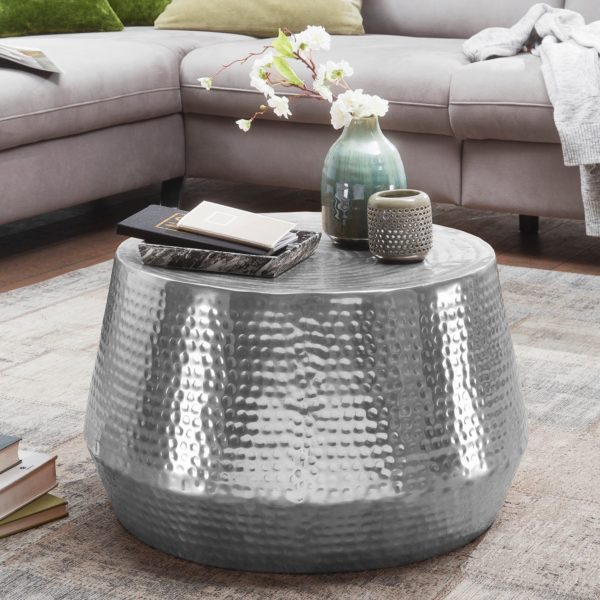 Coffee Table Mahesh 60X36X60 Cm Aluminum Side Table Silver Oriental Round 46302 Wohnling Couchtisch Mahesh 60X60X36 Cm Alumin