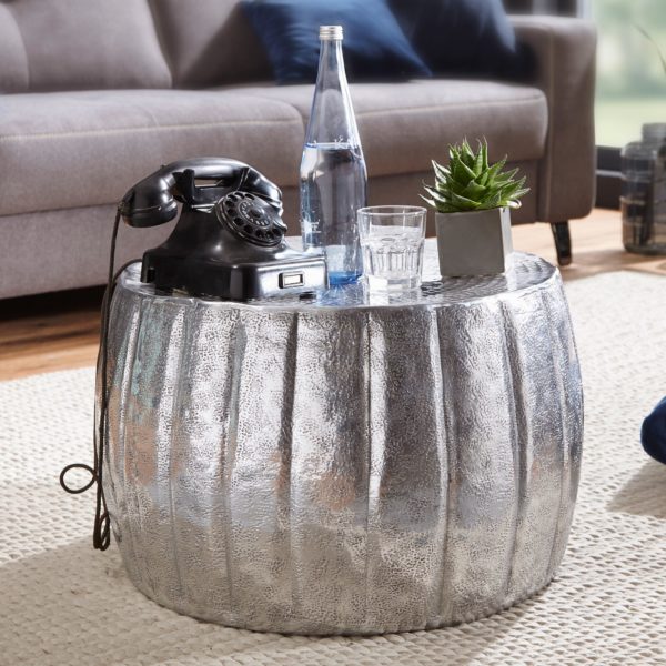 Coffee Table Jamal 60X36X60 Cm Aluminum Silver Side Table Oriental Round 46311 Wohnling Couchtisch 60X60X36 Cm Aluminium Sil