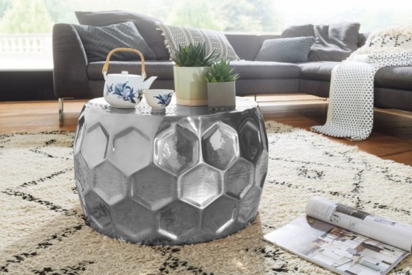 Table Coffee Table Honeycomb 60X36X60 Cm Aluminum Serving Table Oriental Silver Round 46321 Wohnling Couchtisch Honeycomb 60X60X35 Cm A 1