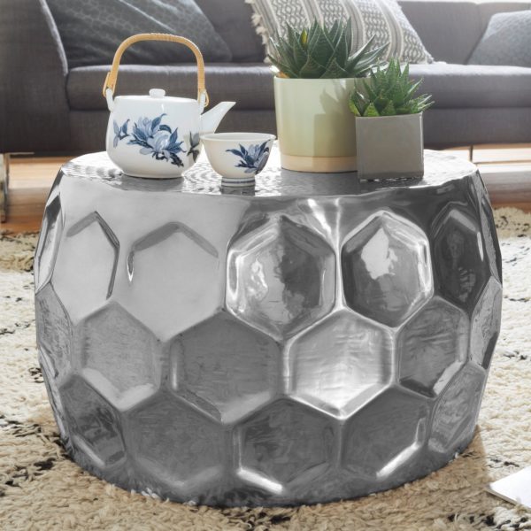 Table Coffee Table Honeycomb 60X36X60 Cm Aluminum Serving Table Oriental Silver Round 46321 Wohnling Couchtisch Honeycomb 60X60X35 Cm Alu