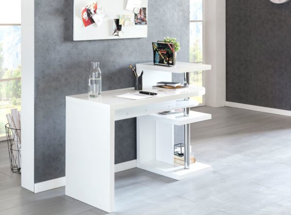 Writing Desk Marcie 145X50X94 Cm Office Table With Shelf White High Gloss 46411 Wohnling Schreibtisch Marcie 145X50X94 Cm M 3