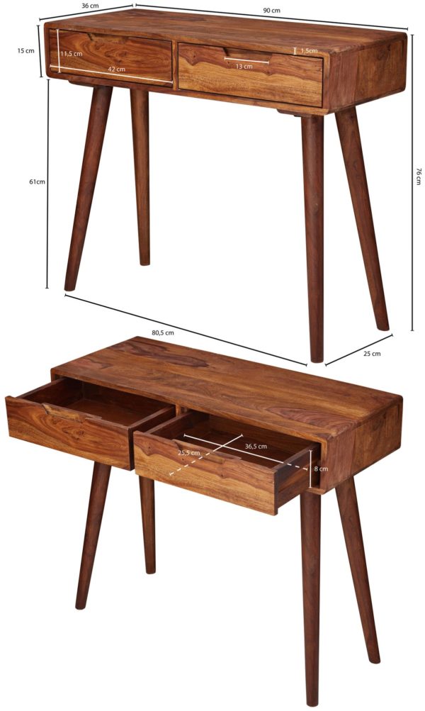 Console Table Wl5.577 90X76X36Cm Sheesham Solid Wood With Drawers 47217 Wohnling Konsolentisch 90X36X76 Cm Sheesham 3