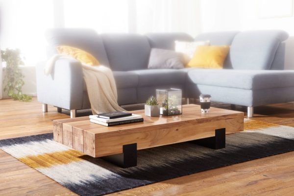 Coffee Table Soron 130X25X59Cm Acacia Solid Wood / Metal Sofa Table 47288 Wohnling Couchtisch 130X60X25 Cm Akazie Wl 2