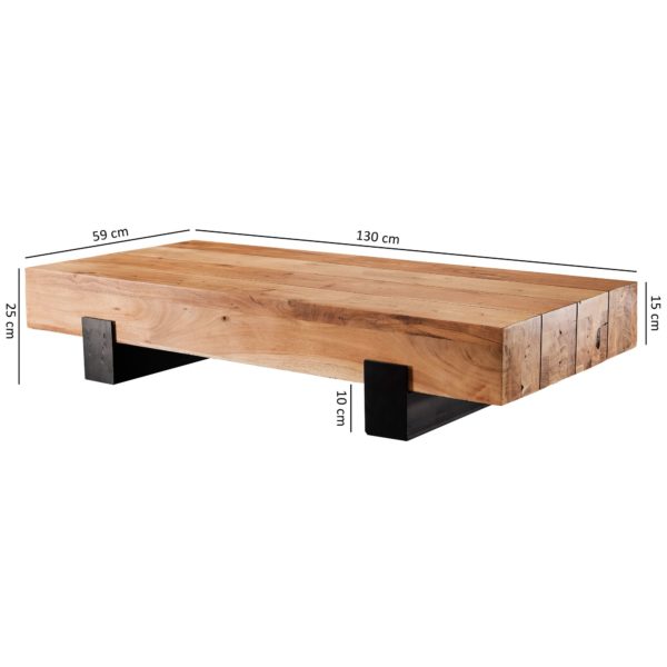 Coffee Table Soron 130X25X59Cm Acacia Solid Wood / Metal Sofa Table 47288 Wohnling Couchtisch 130X60X25 Cm Akazie Wl 3