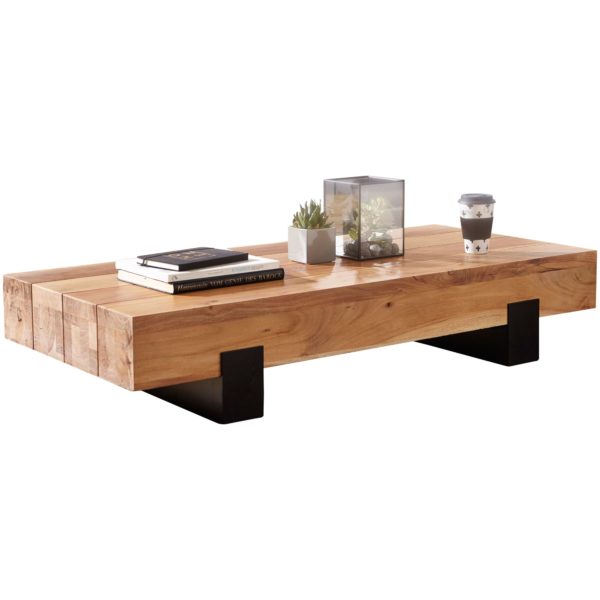 Coffee Table Soron 130X25X59Cm Acacia Solid Wood / Metal Sofa Table 47288 Wohnling Couchtisch 130X60X25 Cm Akazie Wl 7