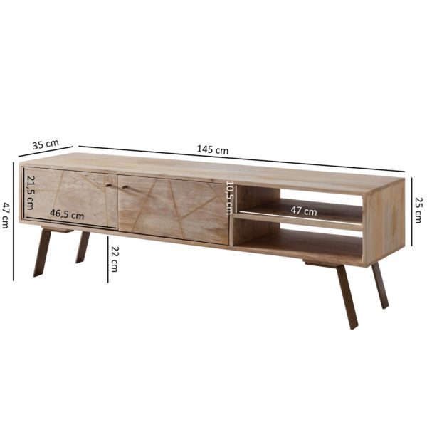 Hifi Lowboard Sikar Mango Solid Wood Country Tv Dresser 145X47X35Cm 47298 Wohnling Lowboard Sikar 145X35X46 Cm Mango 3