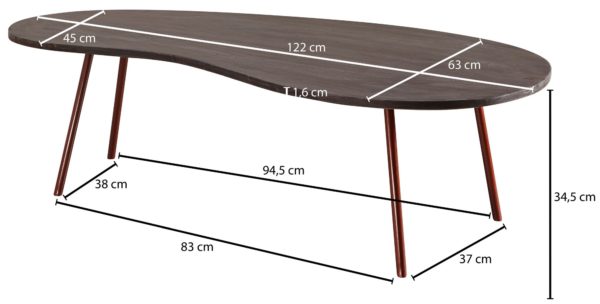 Design Coffee Table Jai 122X34,5X63 Cm Acacia With Metal Legs Copper 47309 Wohnling Couchtisch 122X53X36 Cm Akazie Gra 3