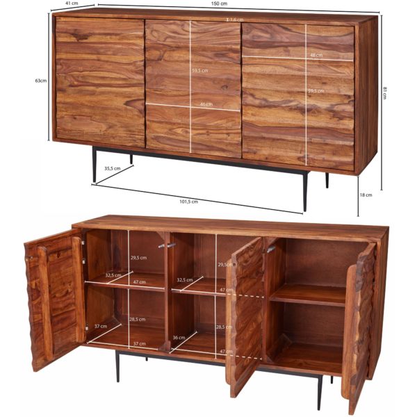 Sideboard Wl5.635 Sheesham Solid Wood 150X81X41 Cm Rustic Chest Of Drawers 47326 Wohnling Sideboard 150X41X81Cm Sheesham Wl5 3