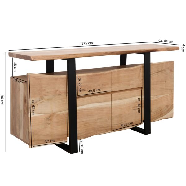 Sideboard Gaya Acacia Chest Of Drawers Solid Wood 175X90X44Cm 47354 Wohnling Sideboard Gaya 175X45X90 Cm Akazie 3