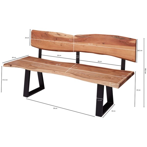 Room Dining Table Gaya 180X85,5X60 Cm Acacia Solid Wood Bench With Tree Edge 47356 Wohnling Esszimmerbank Gaya 180X83 5X60 Cm Ak