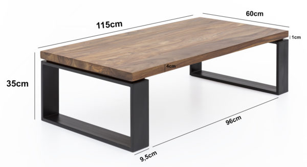 Sheesham Solid Wood Coffee Table 115X35X60 Cm With Metal Frame 47383 Wohnling Couchtisch 115X60X35 Cm Sheesham W 3