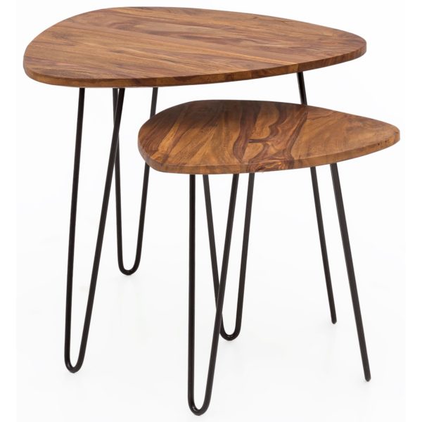 Design Nesting Table Sheesham Metal Side Table Set Of 2 Small 47397 Wohnling 2Er Set Beistelltisch 61X61X56 Und 9
