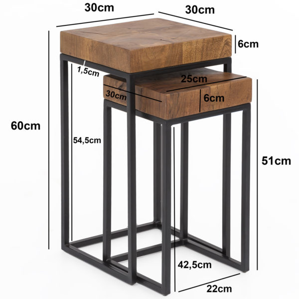 Design Nesting Table Sheesham Metal Side Table Set Of 2 Small 47398 Wohnling 2Er Set Beistelltisch 30X30X60 Und 3