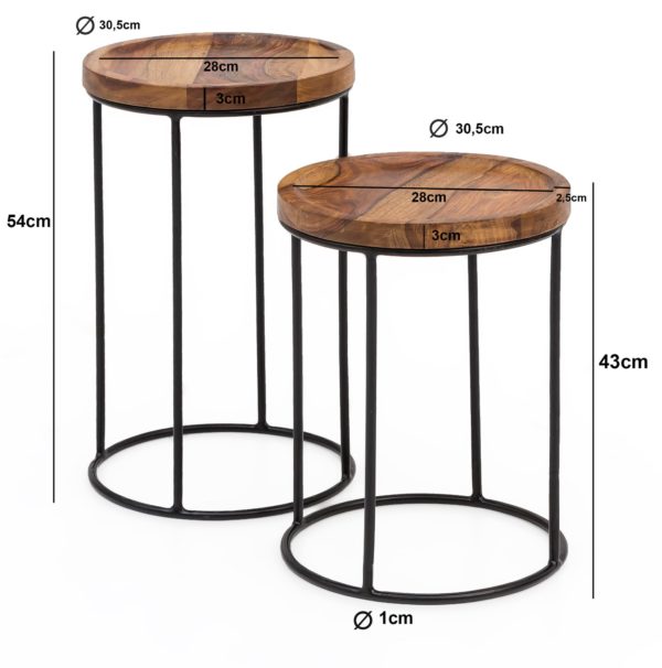Design Nesting Table Sheesham Metal Side Table Set Of 2 Small 47399 Wohnling 2Er Set Beistelltisch Rund