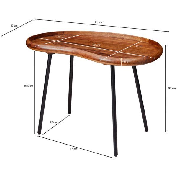 Coffee Table Sheesham Wood 71X51X40 Cm Sofa Table Kidney Shape With Metal Legs 47408 Wohnling Couchtisch 71X40X51 Cm Sheesham Wl 6